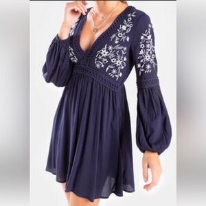 Blue Rain Navy Embroidered Mini Dress size L